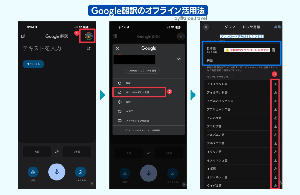Google翻訳のオフライン活用方法 図解