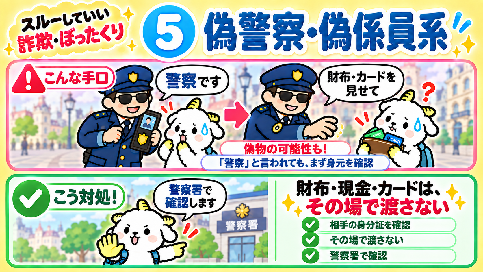 偽警察・偽係員系の手口と対処法のまとめ（財布・現金・カードはその場で渡さない）