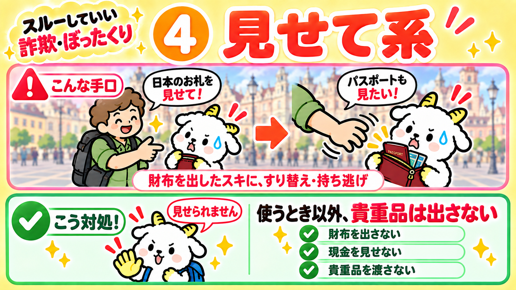 見せて系の手口と対処法のまとめ（使うとき以外、貴重品は出さない）