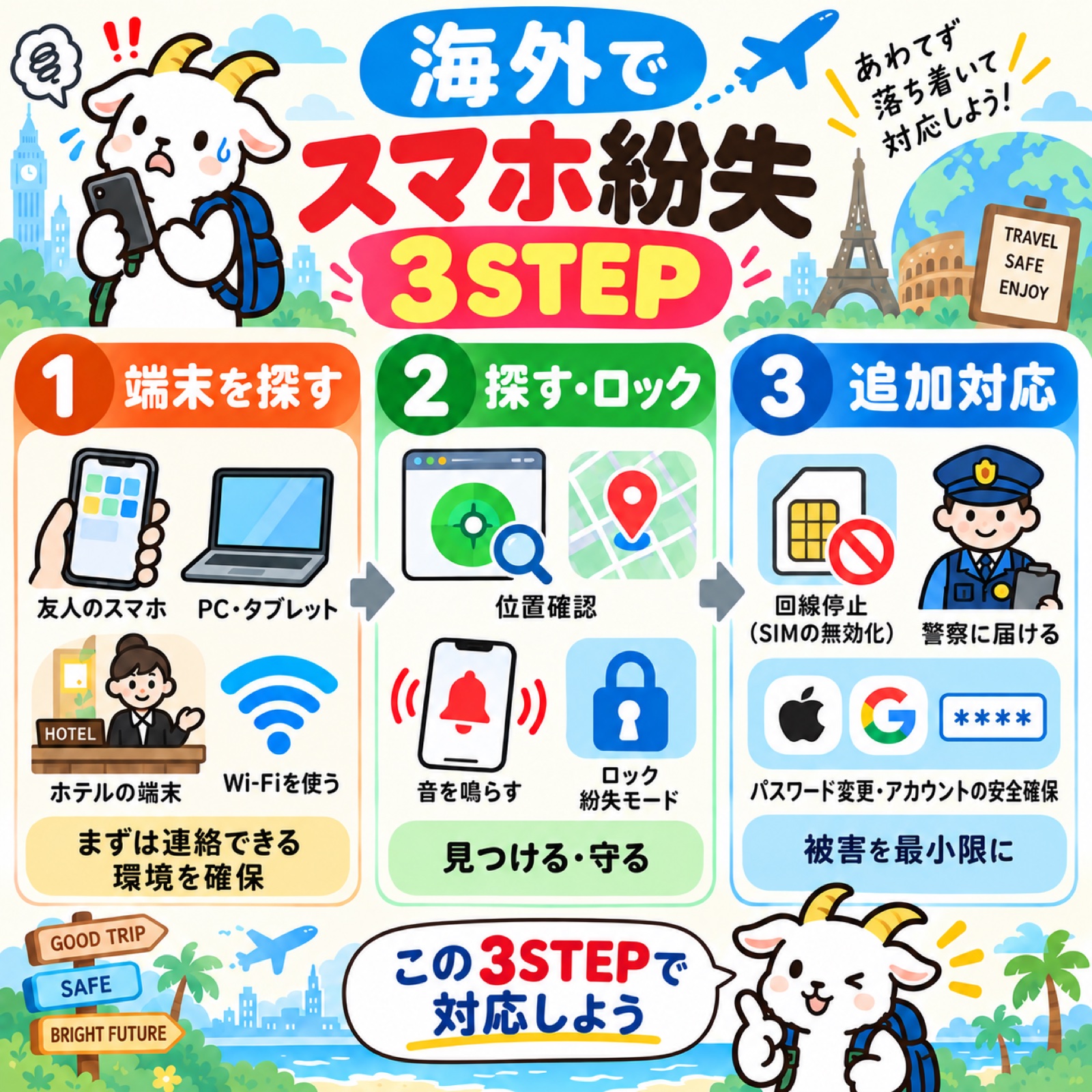 スマホをなくしたときの具体的な対処法の図解