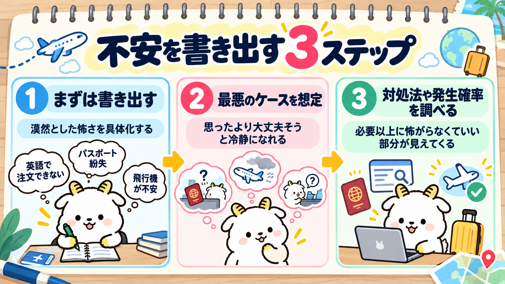 不安 書き出す 3ステップ 具体化 最悪のケース 対処法 発生確率