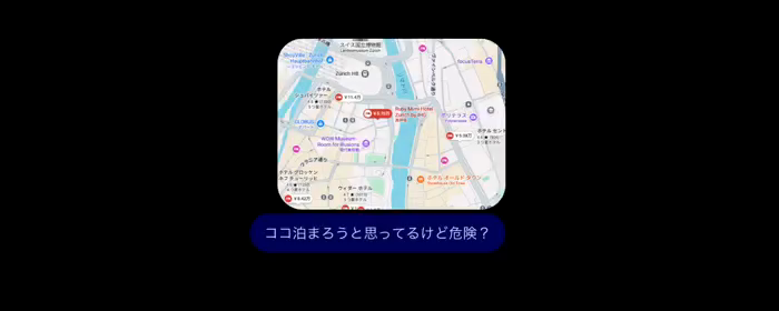 地図のスクショを貼って「ここ泊まろうと思ってるけど危険?」とChatGPTに聞く