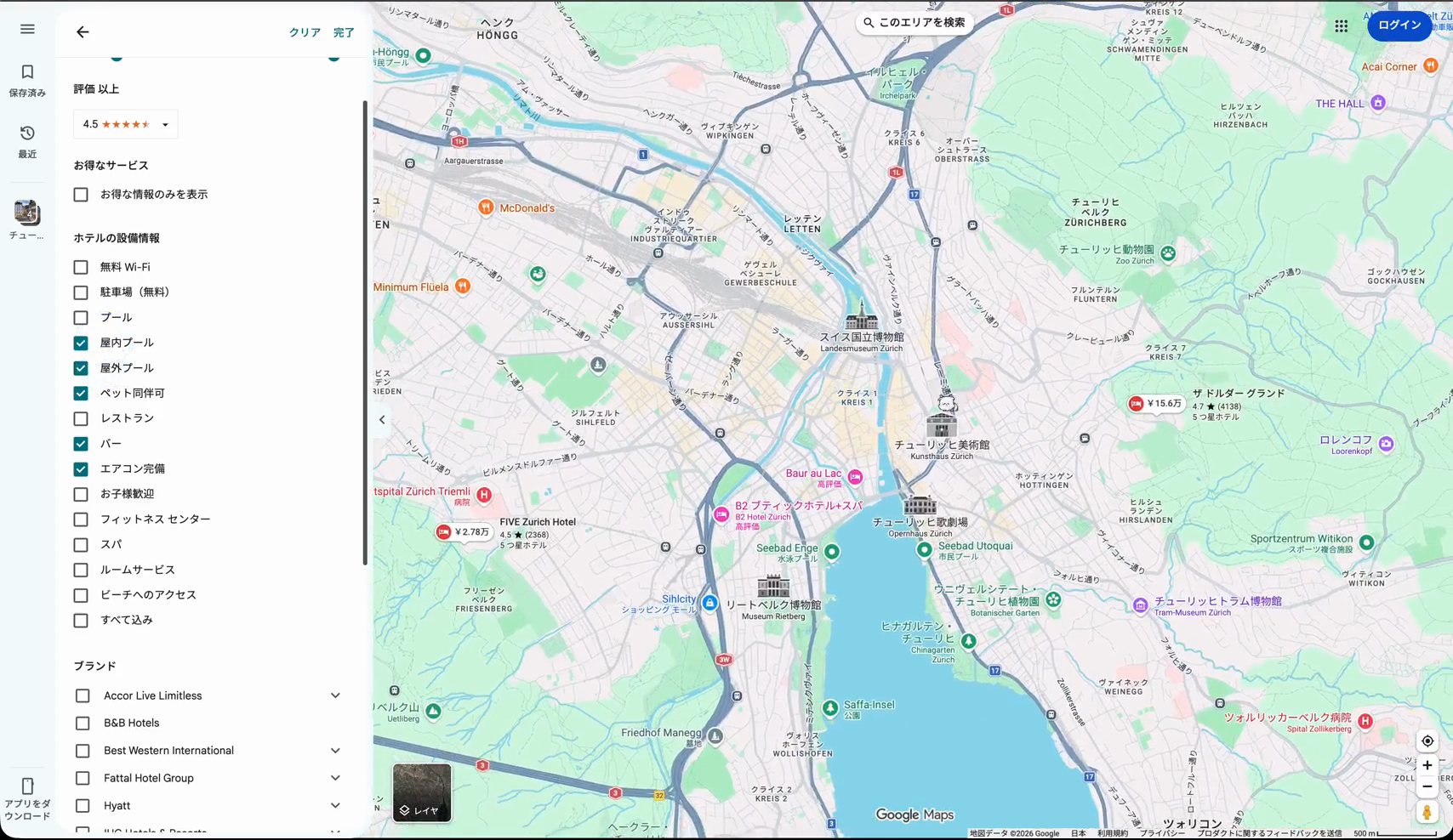 条件を絞りすぎると候補のホテルがほとんどなくなる
